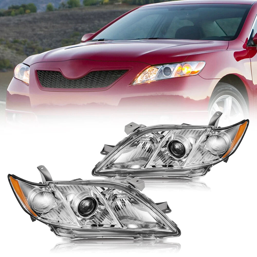 Pair Headlights Assembly for 2007 2008 2009 Toyota Camry Chrome Housing
