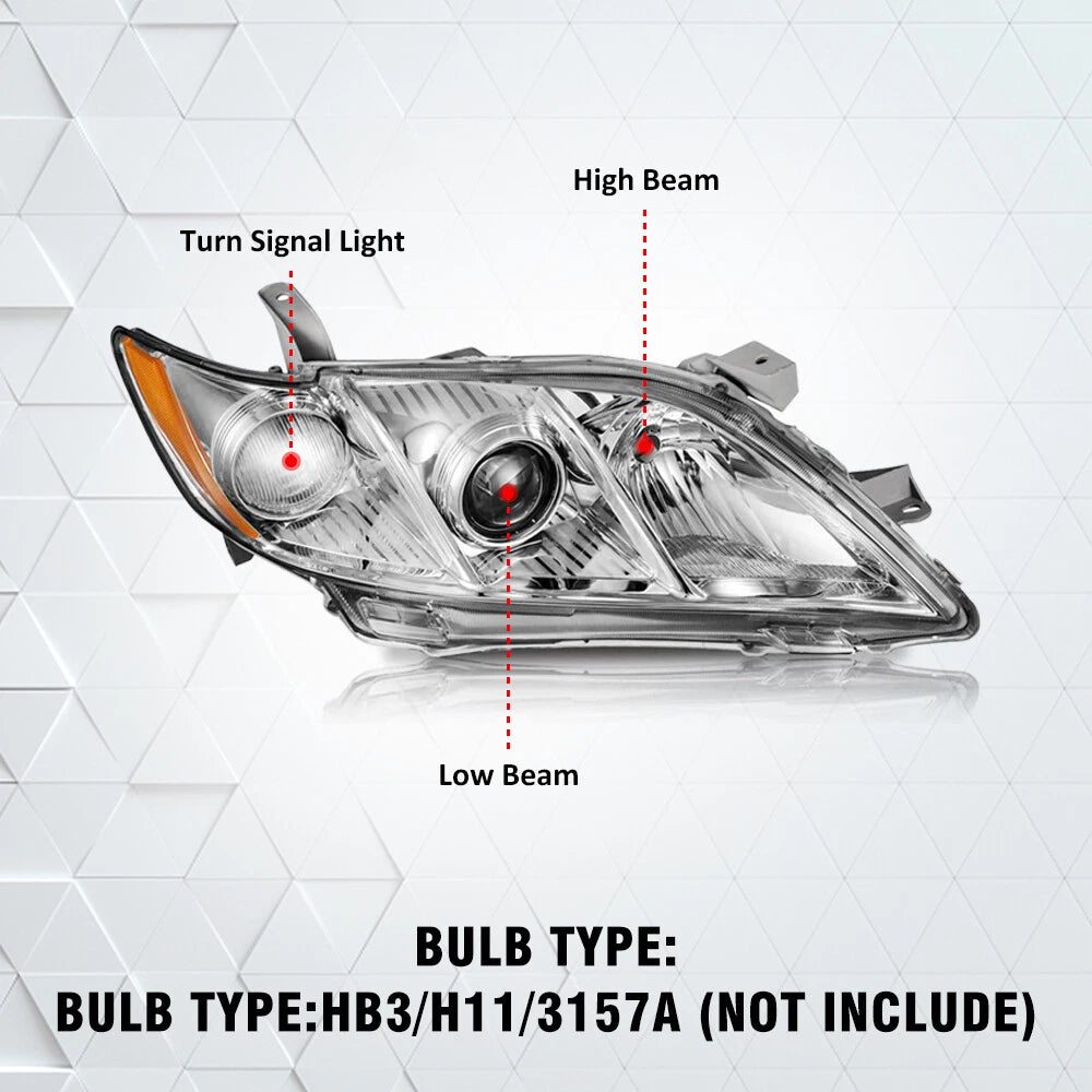 Pair Headlights Assembly for 2007 2008 2009 Toyota Camry Chrome Housing