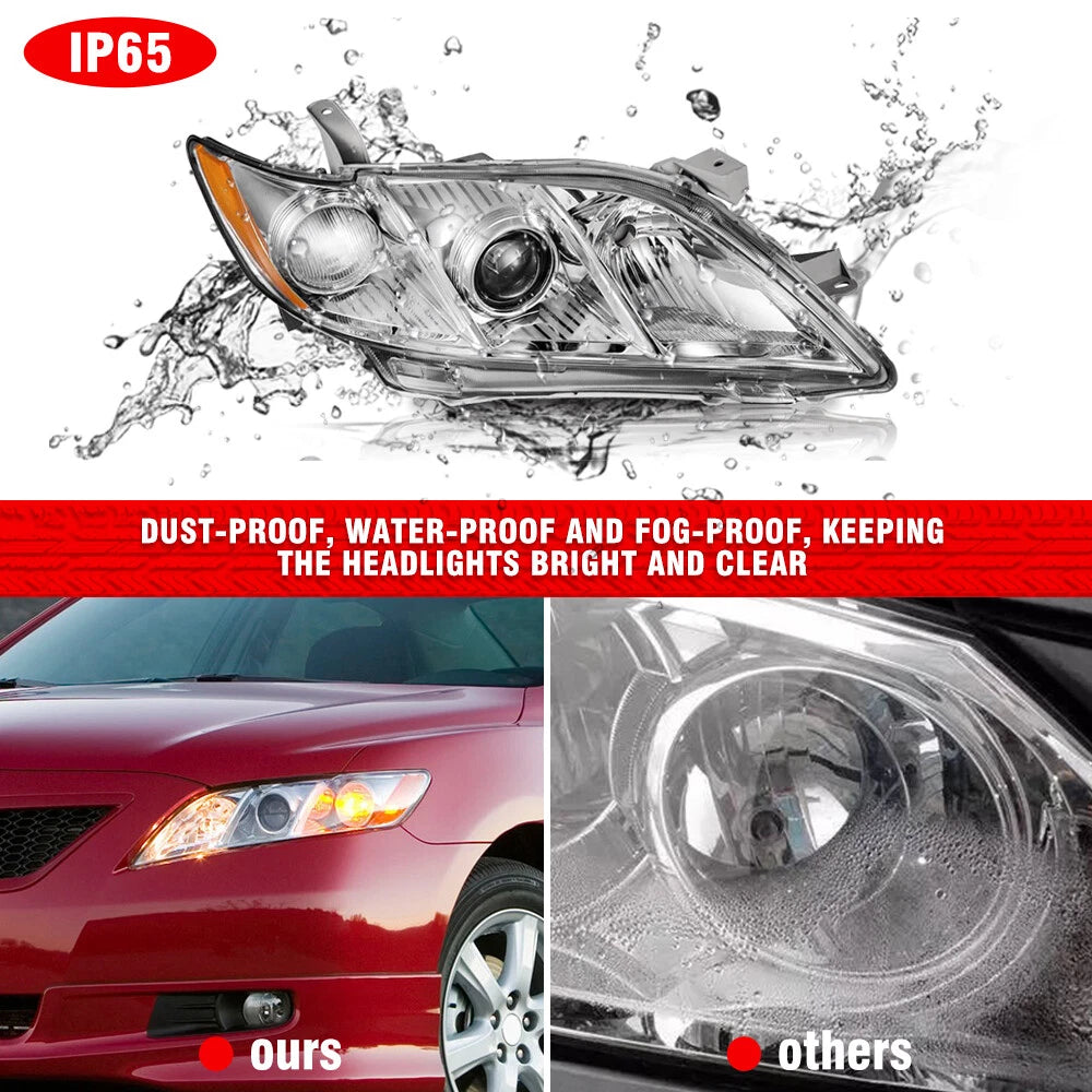 Pair Headlights Assembly for 2007 2008 2009 Toyota Camry Chrome Housing
