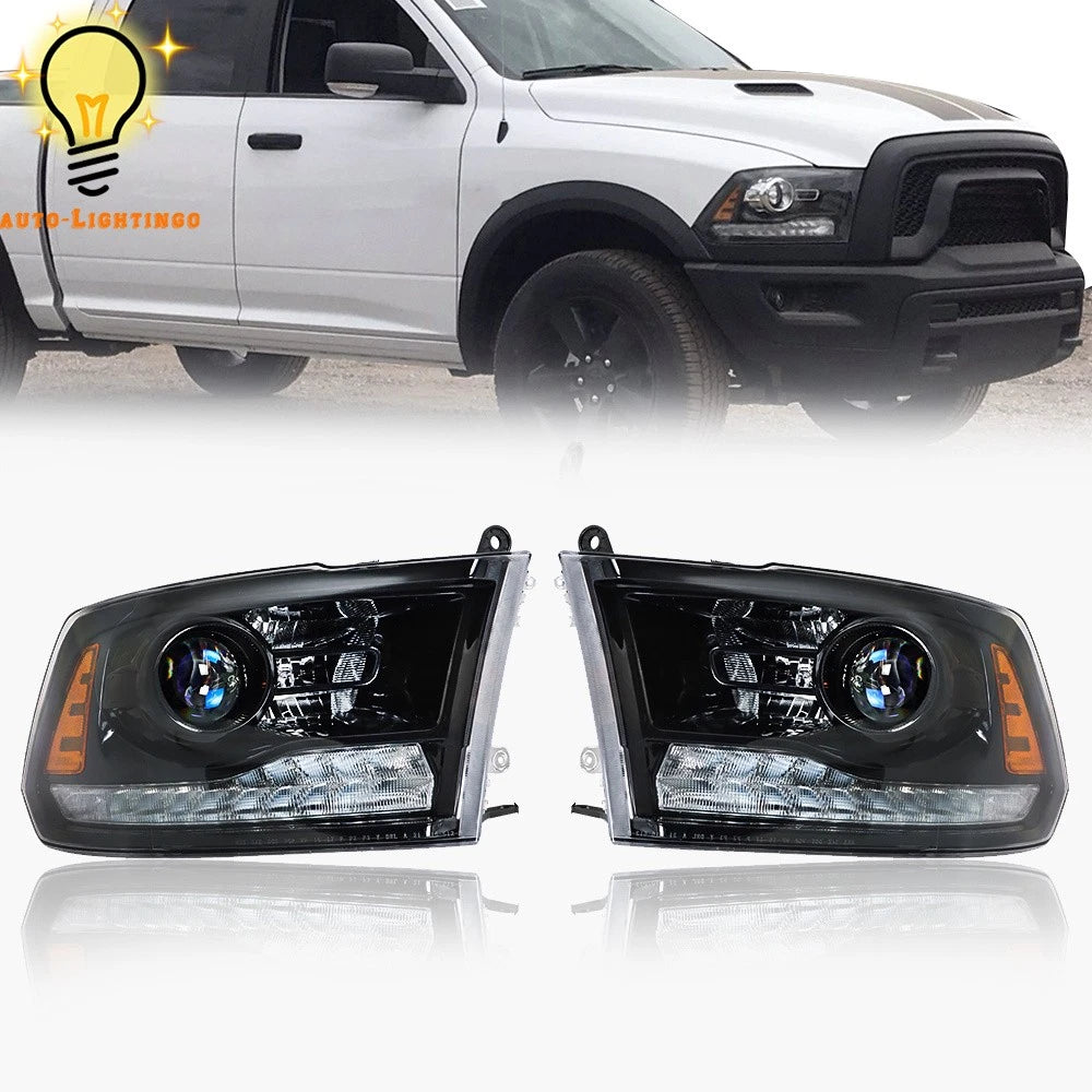 For Dodge Ram 1500 2500 3500 2013-2018 Black Projector Headlights w/LED DRL