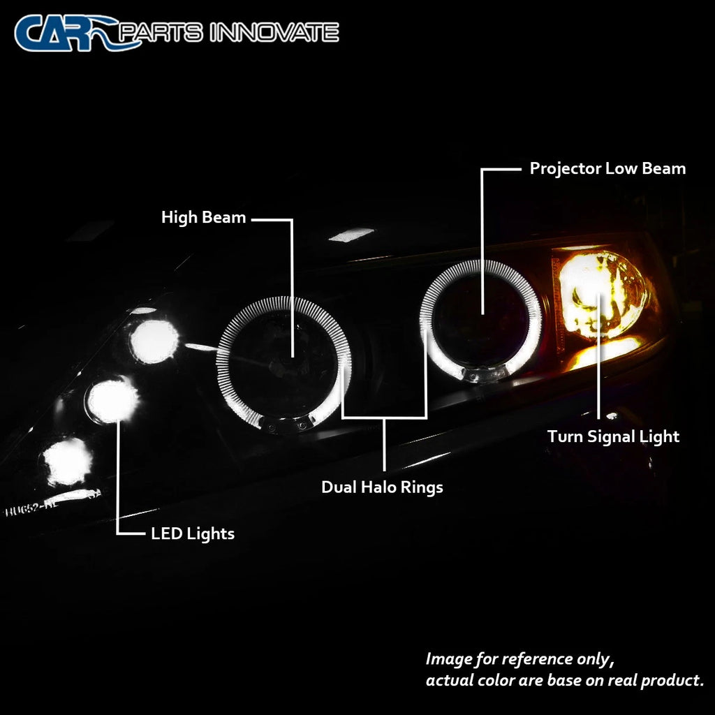 Fits 2006-2011 Honda Civic 4Dr Sedan Black Smoke LED Halo Projector Headlights