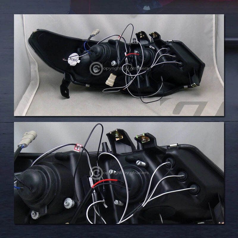 For 2006-2011 Honda Civic Coupe Black LED Halo Projector Headlights Signal Amber