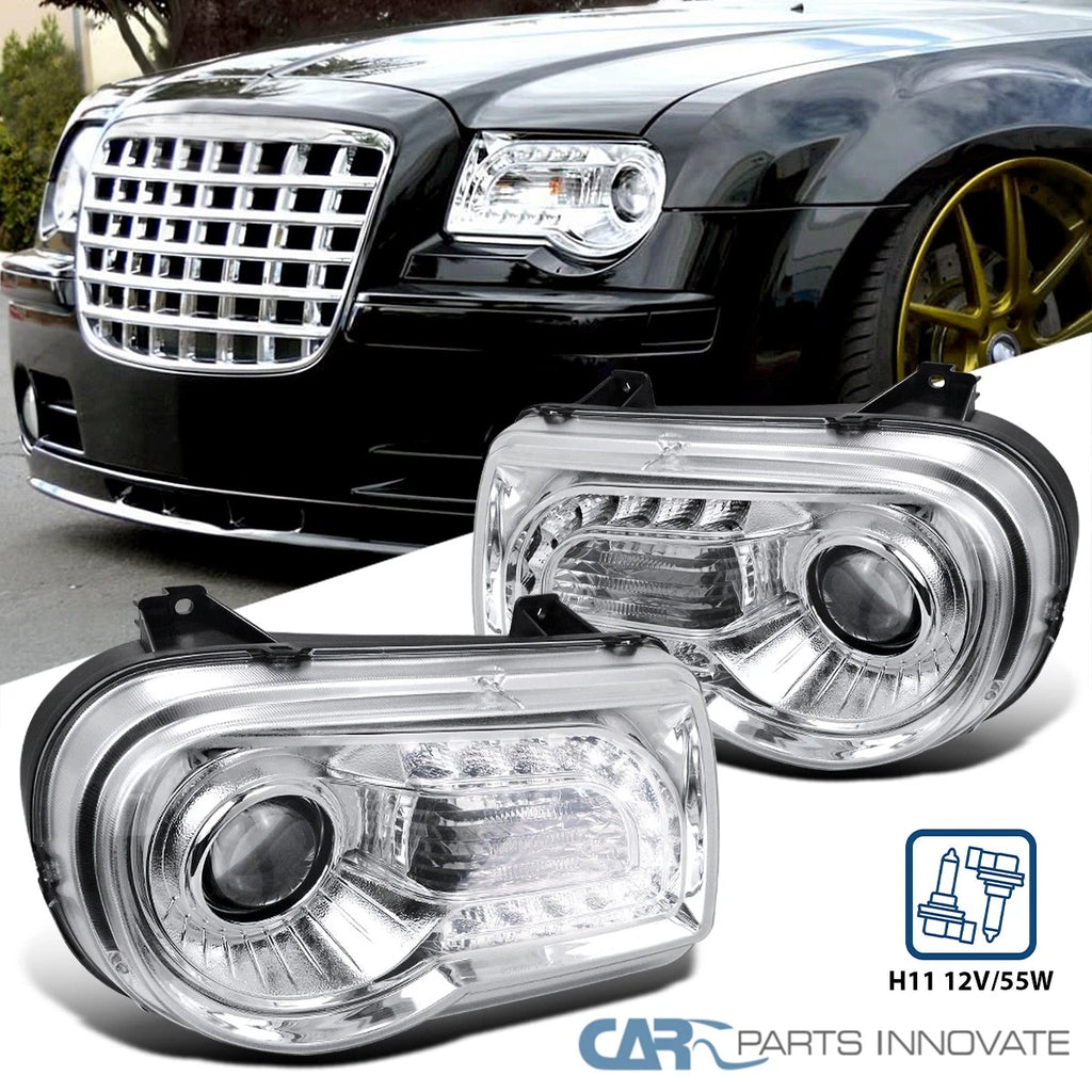 Clear Fit 2005-2010 Chrysler 300C LED Strip Projector Headlights Head Lamp 05-10