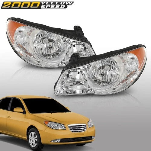 Chrome Headlight Assembly Clear Lens Fit For 2007 2008 2009 2010 Hyundai Elantra
