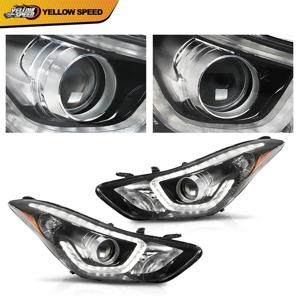 Headlights Assembly W/LED DRL Projector Fit For 2014 2015 2016 Hyundai Elantra