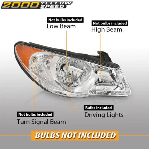 Chrome Headlight Assembly Clear Lens Fit For 2007 2008 2009 2010 Hyundai Elantra